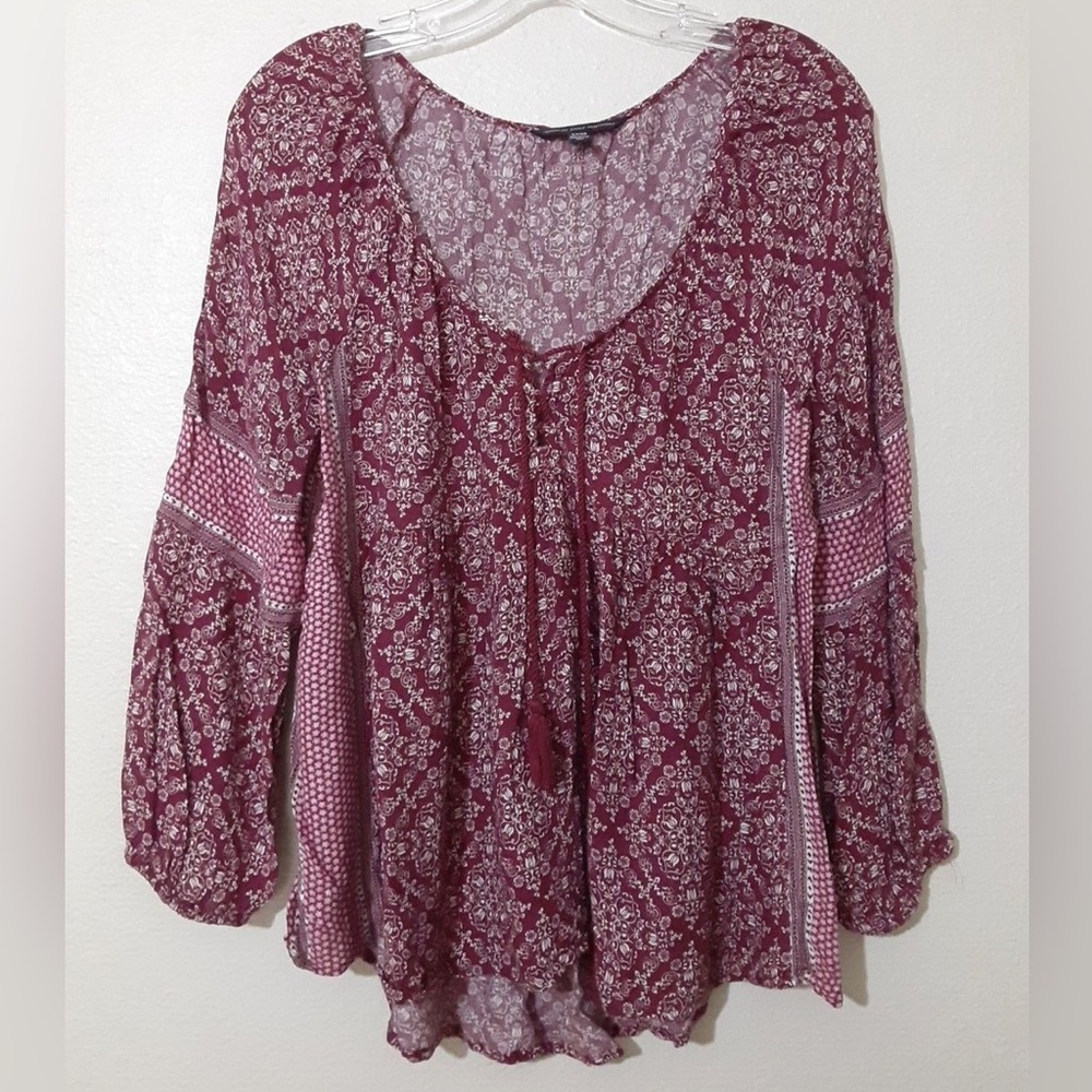 American Eagle Bohemian Lace Front Blouse
